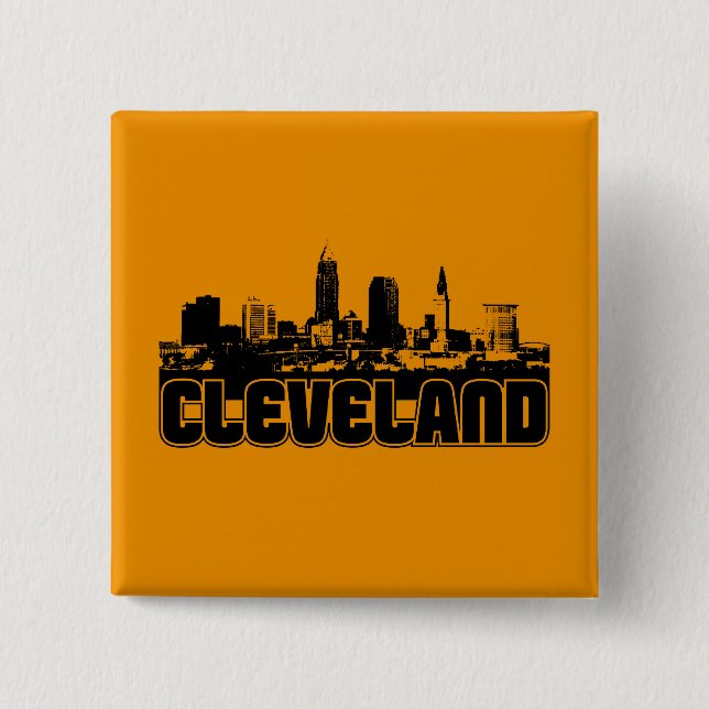 Bóton Quadrado 5.08cm Skyline de Cleveland (Frente)