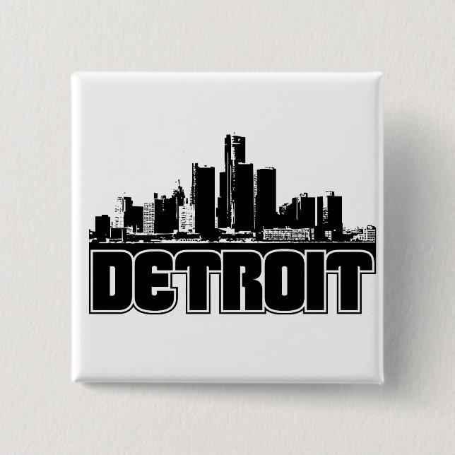 Bóton Quadrado 5.08cm Skyline de Detroit (Frente)