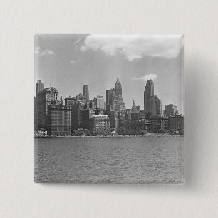 Bóton Quadrado 5.08cm Skyline de Manhattan New York EUA B&W