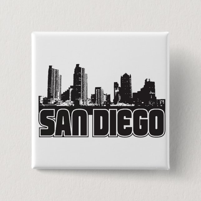 Bóton Quadrado 5.08cm Skyline de San Diego (Frente)