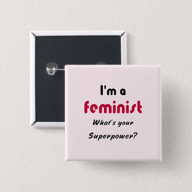 Bóton Quadrado 5.08cm Slogan de superpotência feminista rosa (Frente & Verso)