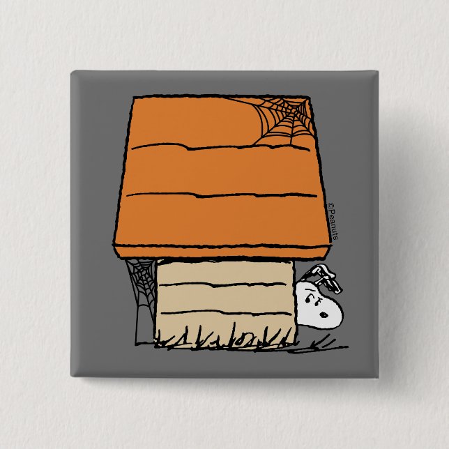 Bóton Quadrado 5.08cm Snoopy Halloween Spider Web Doghouse (Frente)