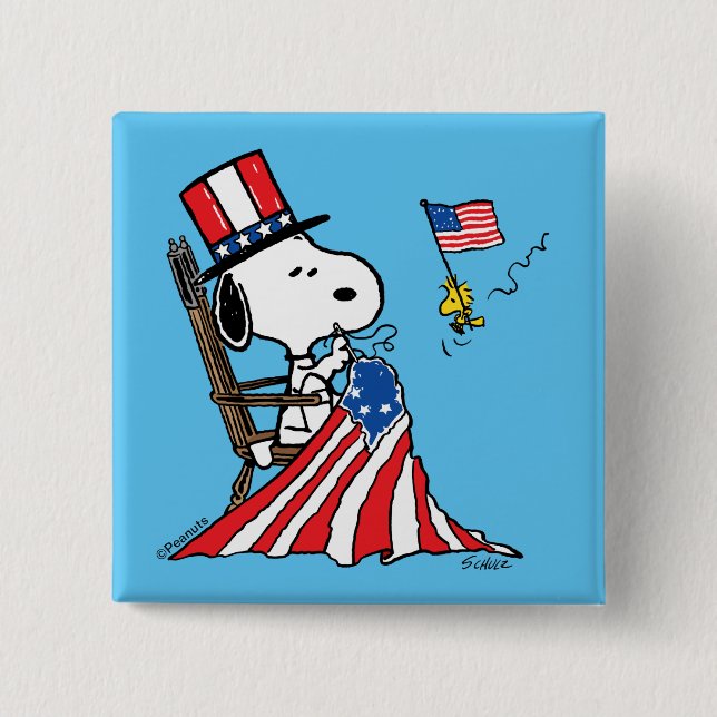 Bóton Quadrado 5.08cm Snoopy Sewing 4 de julho Flag (Frente)
