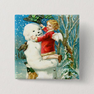 Bóton Quadrado 5.08cm Snowman Angel Cherub Four Leaf Clover