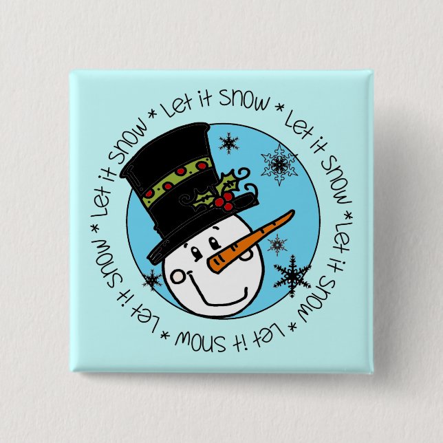 Bóton Quadrado 5.08cm Snowman Deixe-o nevar (Frente)