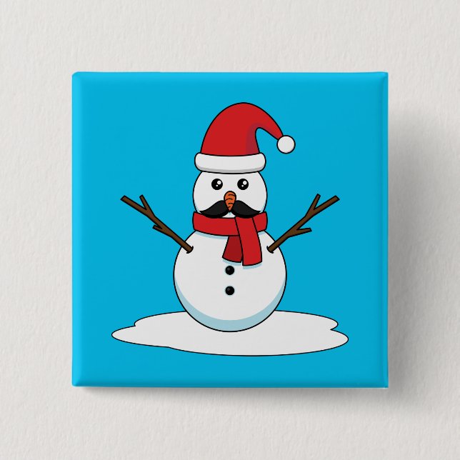 Bóton Quadrado 5.08cm Snowman engraçado com bigode e papagaio (Frente)
