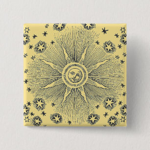 Bóton Quadrado 5.08cm Sol e Estrelas Céus Medievais