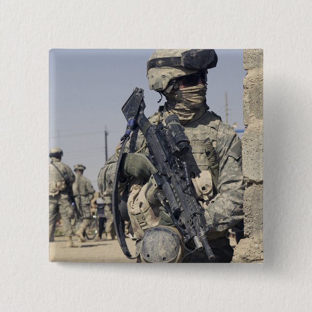 Bóton Quadrado 5.08cm Soldado armado com MK-48 (Frente)