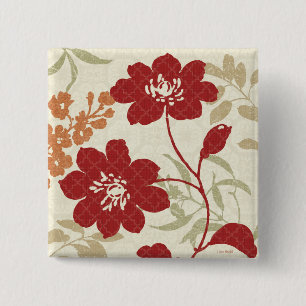 Bóton Quadrado 5.08cm Sombras florais em vermelho e em alaranjado