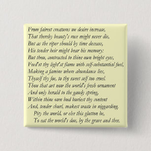 Bóton Quadrado 5.08cm Soneto # 1 por William Shakespeare