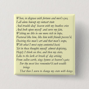 Bóton Quadrado 5.08cm Soneto # 29 por William Shakespeare