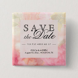 Bóton Quadrado 5.08cm Sonho Romântico Flor de Casamento Salve a Data