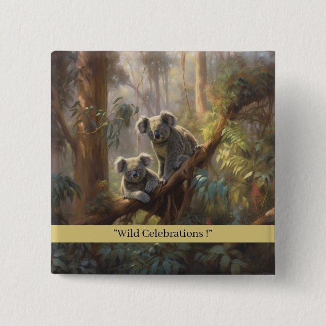 Bóton Quadrado 5.08cm Sonhos de Floresta Koala, personalizados (Frente)