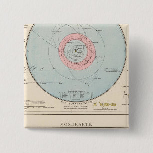 Bóton Quadrado 5.08cm Sonnensystem, Mondkarte Celestial Map