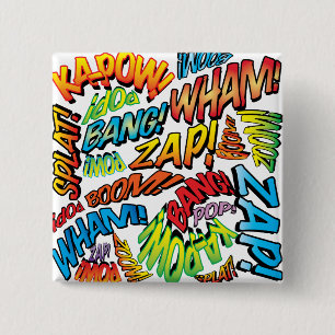 Bóton Quadrado 5.08cm Sons Divertidos de Arte Pop de Quadrinhos Retrô