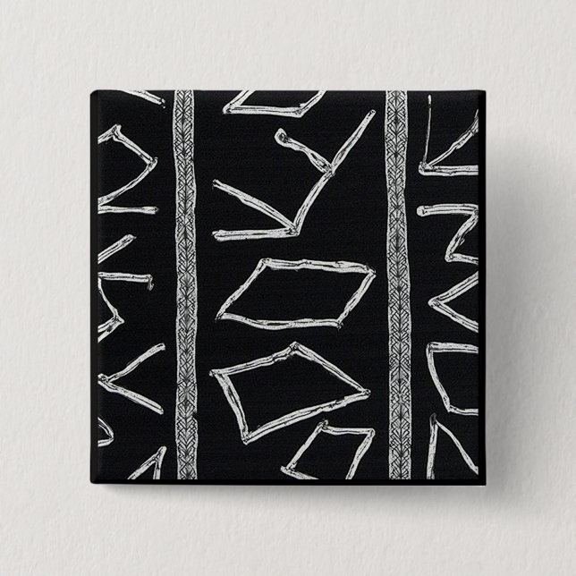 Bóton Quadrado 5.08cm Sophisticated Luxury African Caribbean Mudcloth (Frente)