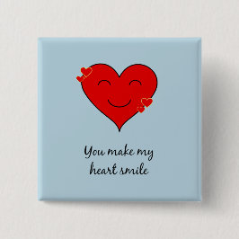 Bóton Quadrado 5.08cm Sorriso coração romântico azul