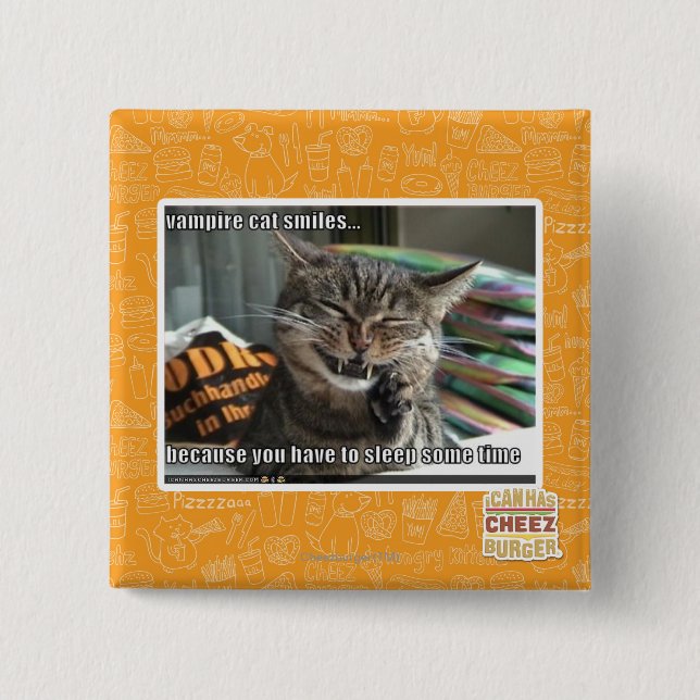 Bóton Quadrado 5.08cm sorrisos do gato do vampiro (Frente)
