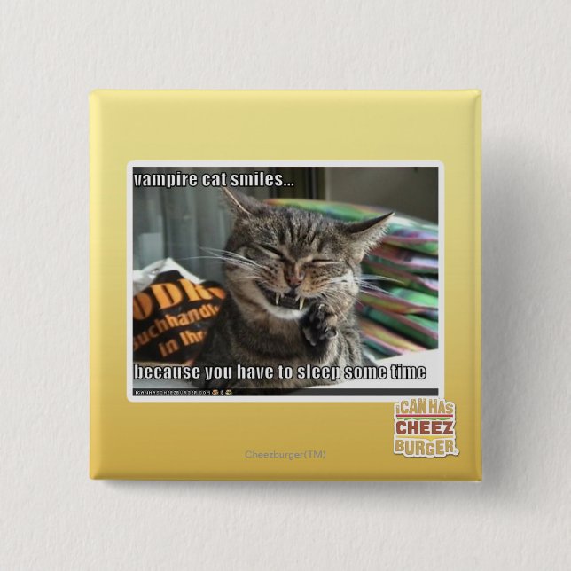 Bóton Quadrado 5.08cm sorrisos do gato do vampiro (Frente)