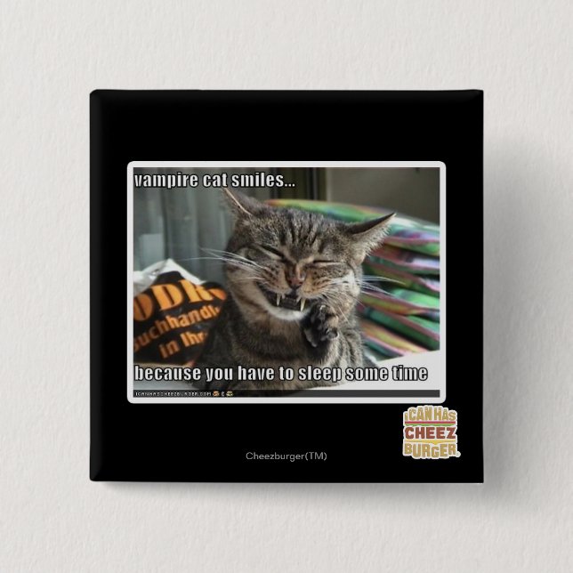 Bóton Quadrado 5.08cm sorrisos do gato do vampiro (Frente)