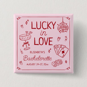 Bóton Quadrado 5.08cm Sortuda no Amor Desenho à Mão Bachelorette Caprich