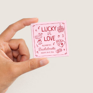 Bóton Quadrado 5.08cm Sortuda no Amor Desenho à Mão Bachelorette Caprich