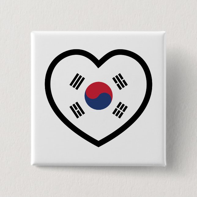 Bóton Quadrado 5.08cm South Korea Flag Heart (Frente)