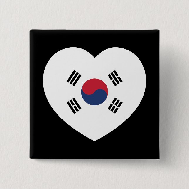 Bóton Quadrado 5.08cm South Korea Flag Heart (Frente)