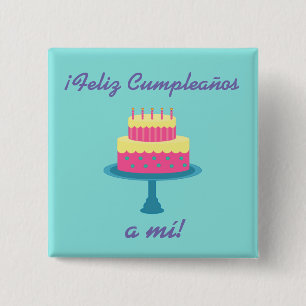 Bóton Quadrado 5.08cm Spanish "Feliz cumpleaños" "Happy Birthday" Button