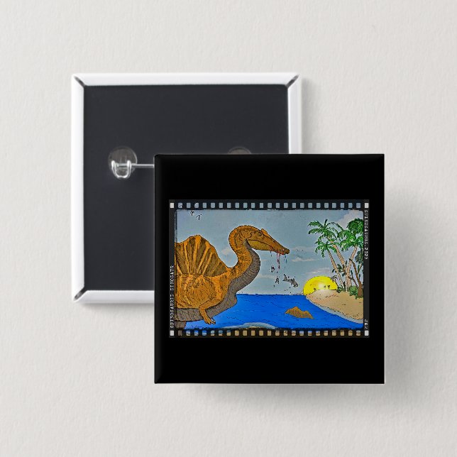 Bóton Quadrado 5.08cm Spinosaurus Film Reel Dinosaur Button Pin (Frente & Verso)
