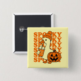 Bóton Quadrado 5.08cm Spooky Duck in Beanie with Pumpkin Button