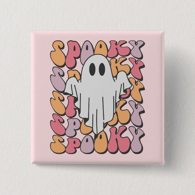 Bóton Quadrado 5.08cm Spooky Retro Ghost (Frente)
