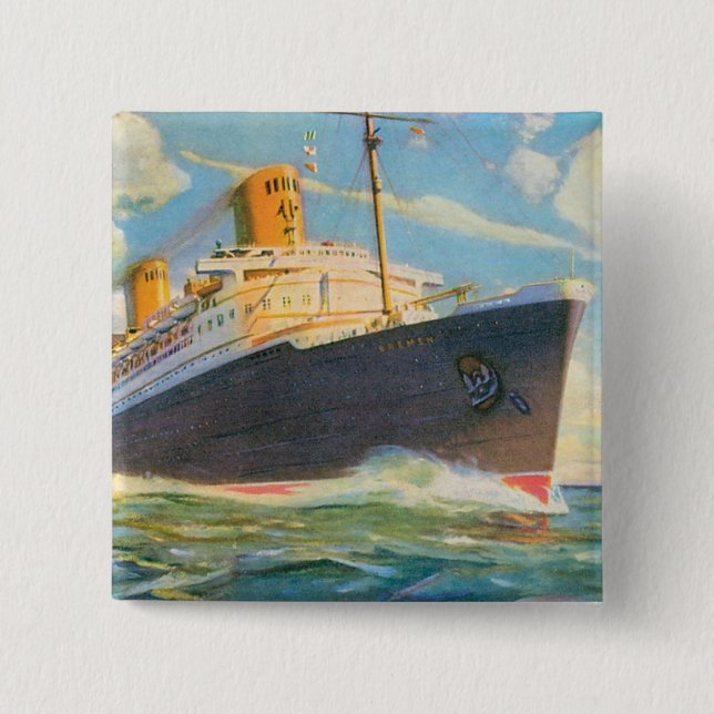 Bóton Quadrado 5.08cm SS Bremen no mar (Frente)