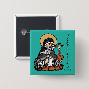 Bóton Quadrado 5.08cm St. Catarina de Siena com Coração com Crucifixo