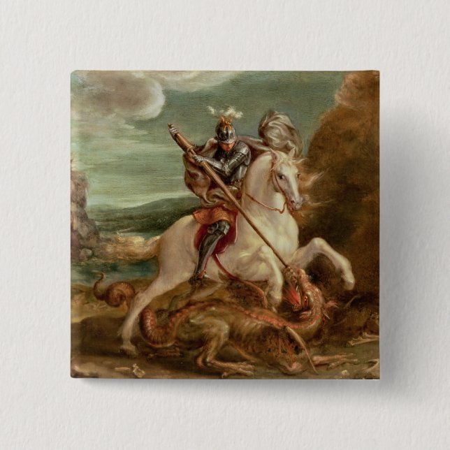 Bóton Quadrado 5.08cm St George que massacra o dragão, (óleo no painel) (Frente)