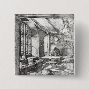 Bóton Quadrado 5.08cm St Jerome em seu estudo, 1514