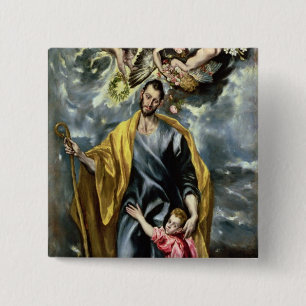 Bóton Quadrado 5.08cm St Joseph e a criança do cristo, 1597-99