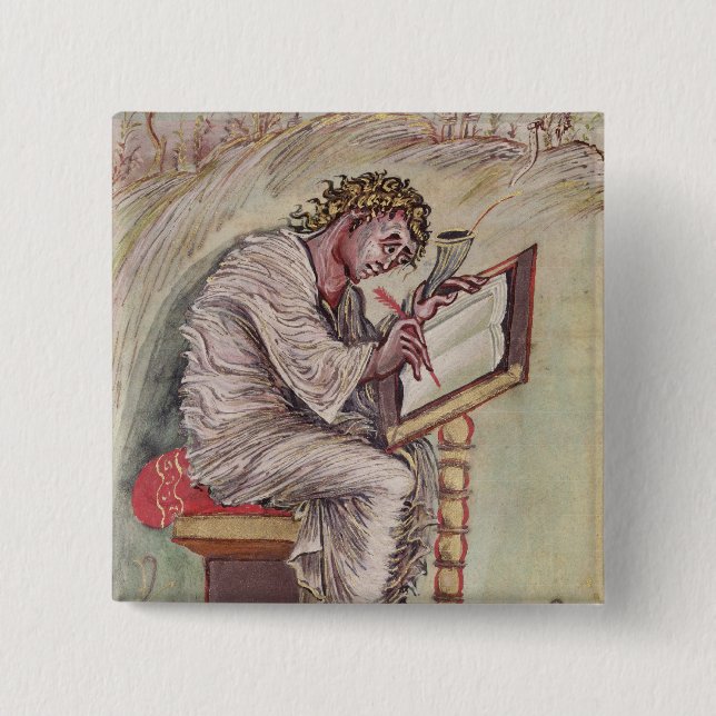 Bóton Quadrado 5.08cm St Matthew, dos evangelho de Ebbo (Frente)