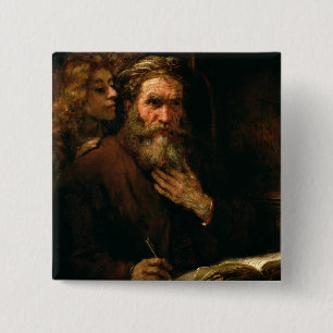 Bóton Quadrado 5.08cm St Matthew e o anjo, 1655-60 (óleo em canvas)
