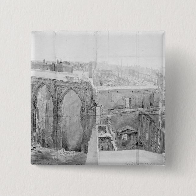 Bóton Quadrado 5.08cm St Stephen, Casa dos Lordes após o fogo (Frente)