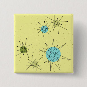 Bóton Quadrado 5.08cm Starbursts Atômicos Amarelos Padrão para o saco