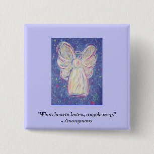 Bóton Quadrado 5.08cm Starry Night Angel, "Quando os corações ouvem, a