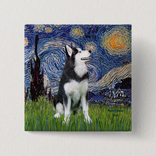 Bóton Quadrado 5.08cm Starry Night - Husky Siberiano #1