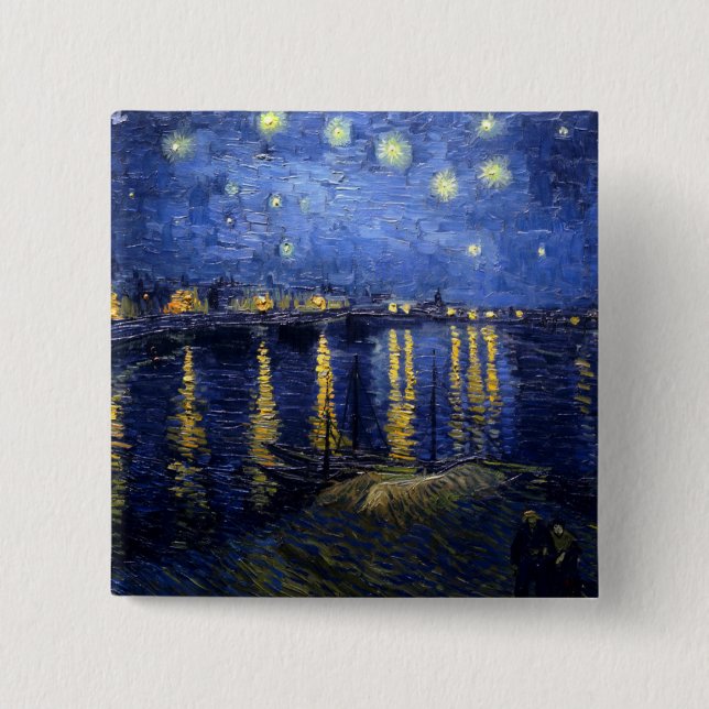 Bóton Quadrado 5.08cm Starry Night Over the Rhone Button (Frente)