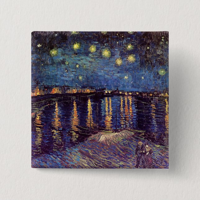 Bóton Quadrado 5.08cm Starry Night Over the Rhone by Vincent van Gogh (Frente)