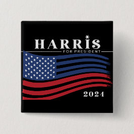Bóton Quadrado 5.08cm Stars and Stripes Kamala Harris para o Presidente