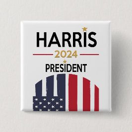 Bóton Quadrado 5.08cm Stars and Stripes Kamala Harris para o Presidente