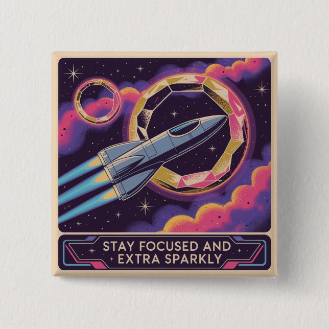 Bóton Quadrado 5.08cm Stay Focused And Extra Sparkly (Frente)