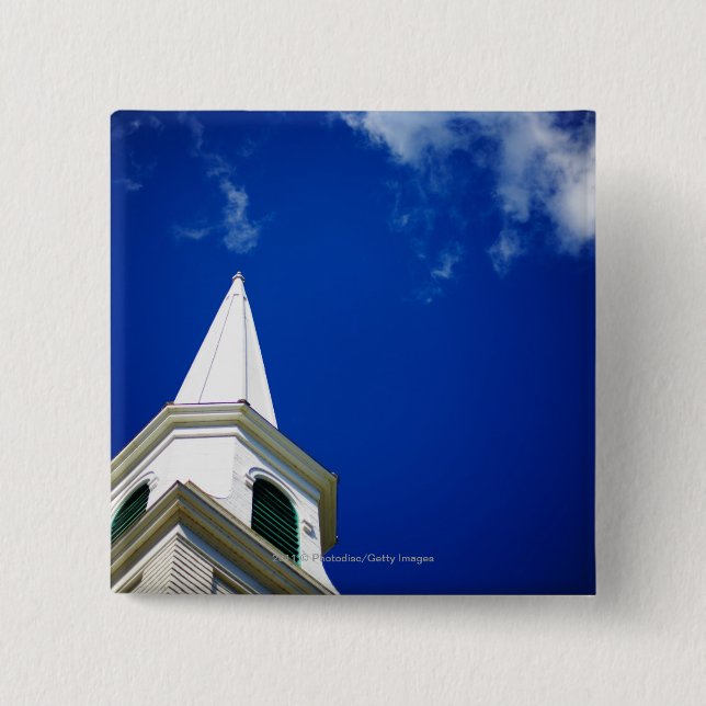 Bóton Quadrado 5.08cm Steeple da igreja de Nova Inglaterra com um céu de (Frente)