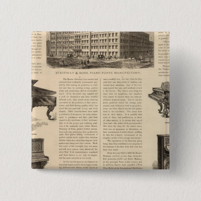 Bóton Quadrado 5.08cm Steinway e Sons, fabricantes de piano (Frente)